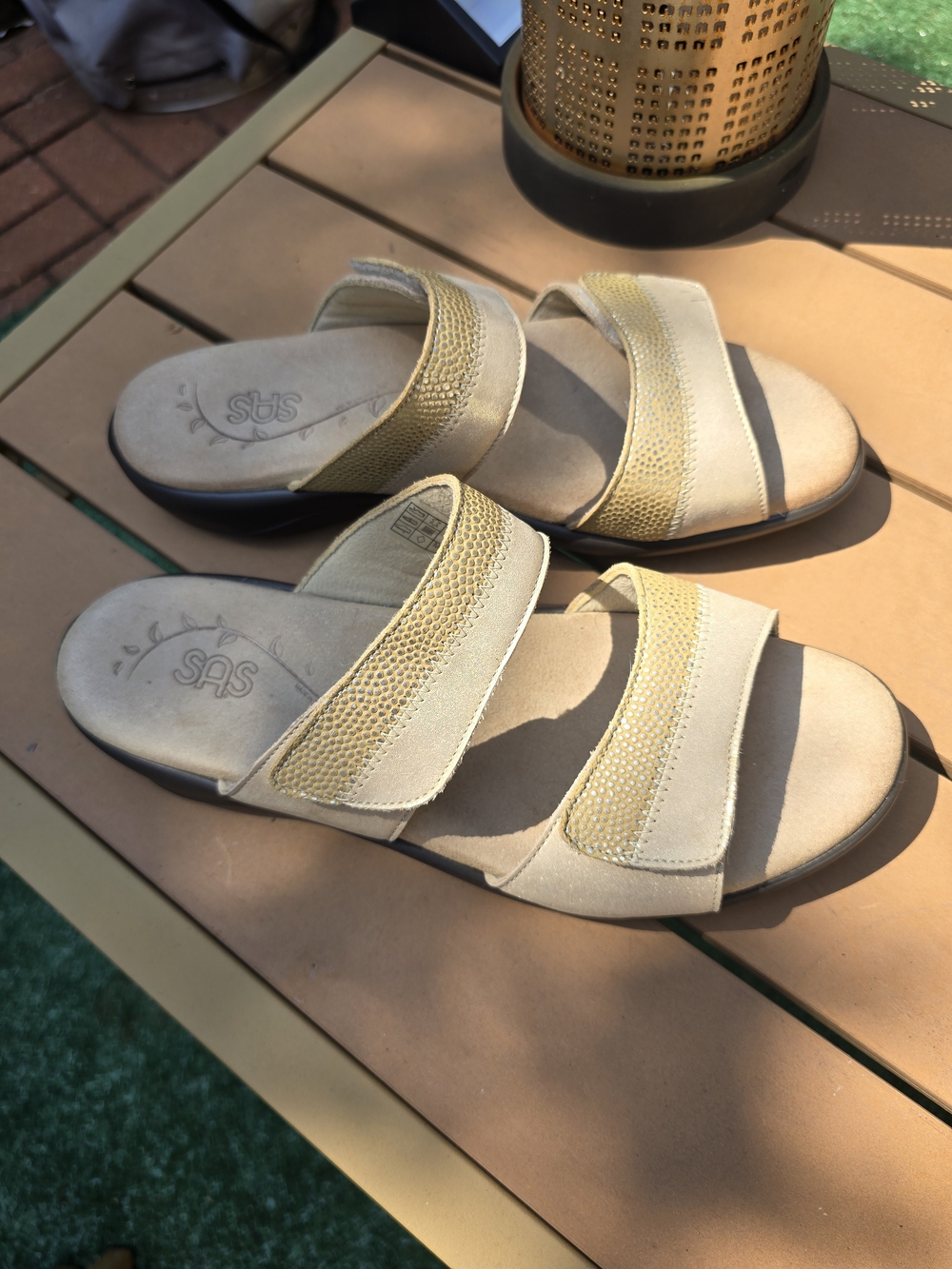 SAS Tripad Womens Beige/Gold Leather Comfort Slide Sandals Size 10 W